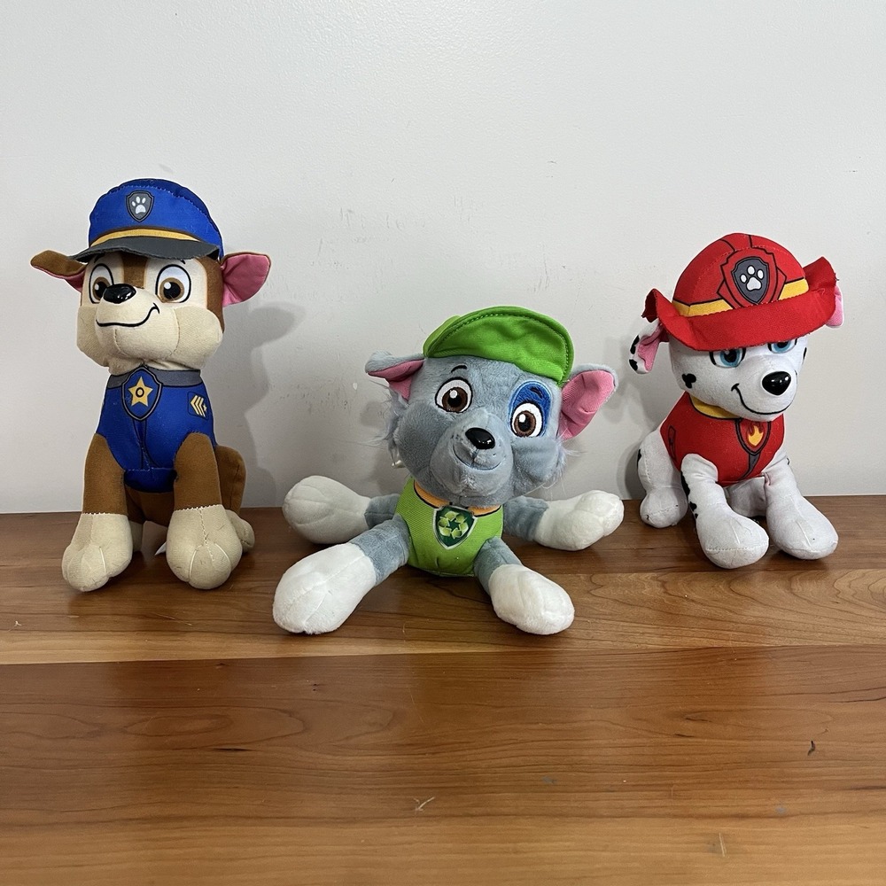 Lot Of 3 Paw Patrol Plushie Stuffed Animals Chase, Rocky‎ & Marshall